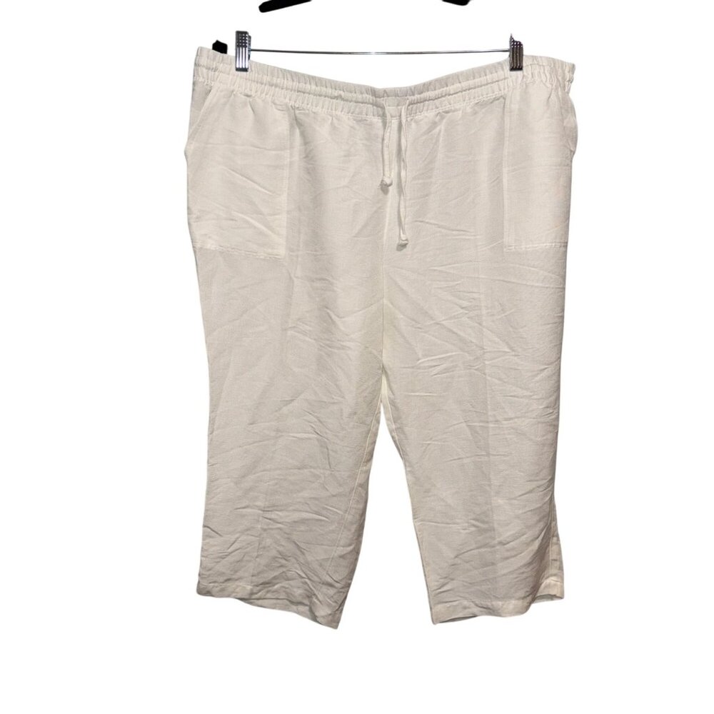 CJ Banks Womens 2X White Capri Pants Elastic Waist 100% Cotton